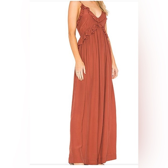 SWF Hannah Maxi Dress Ruffled in Indian Red Rust Color Size Large Rayon - Picture 1 of 8